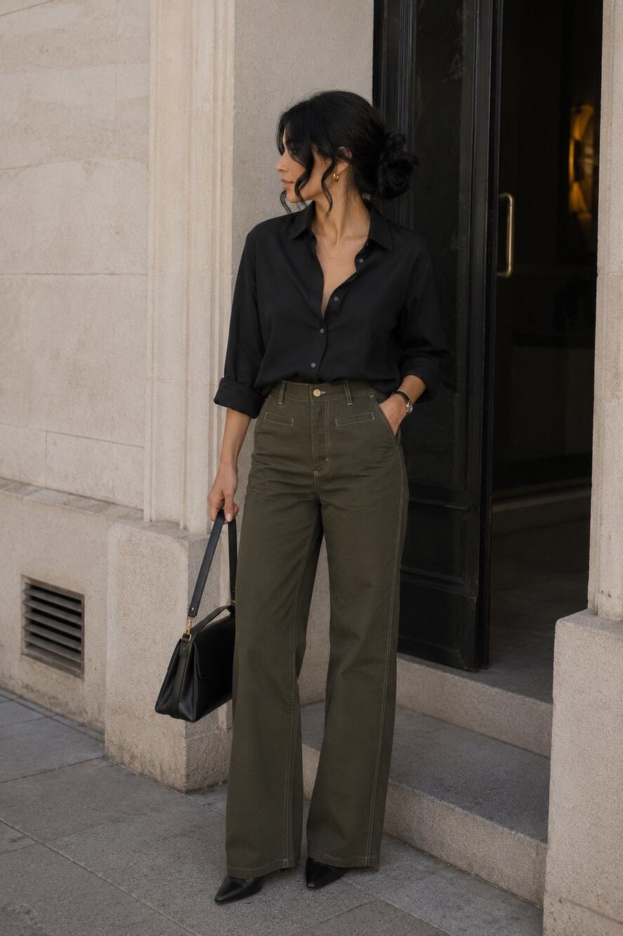 Loewe 100% Cotton Green Cargo Straight High Rise Pants Size FR 32
